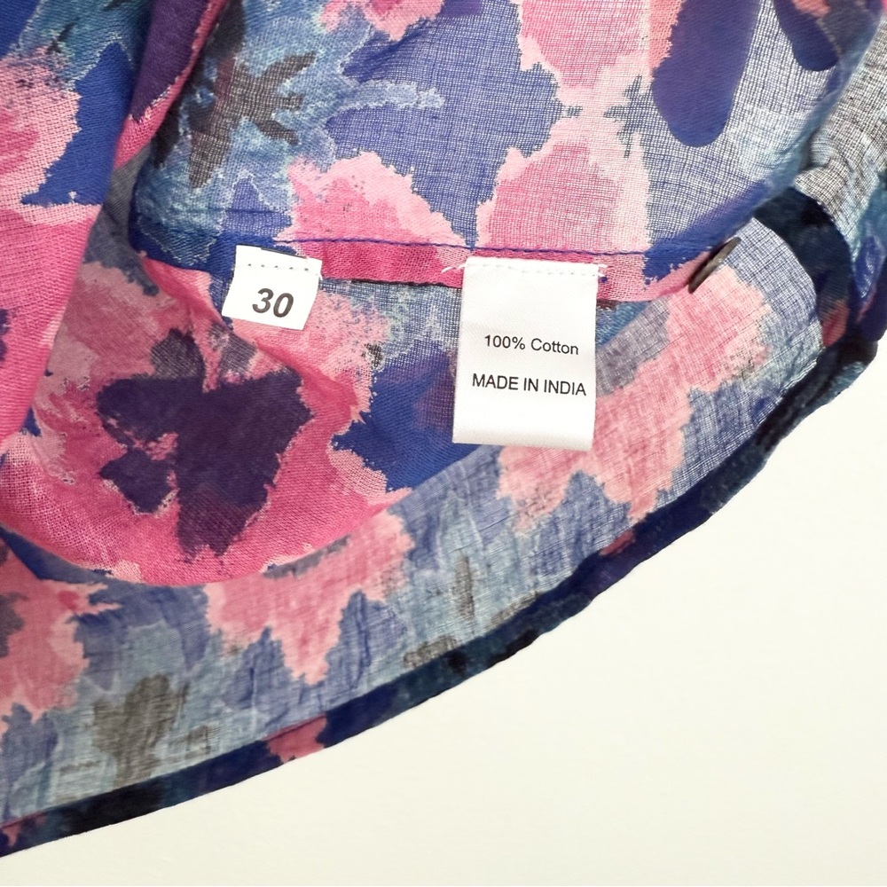 Banjanan Dahlia Smocked Floral Blouse Blue Pink Boho Cotton Top Size S - Picture 6 of 6